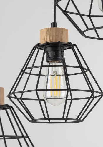 TK Rafael taklampe, m. 3 skjermer - svart metall og tre