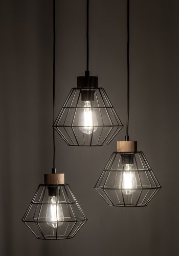 TK Rafael taklampe, m. 3 skjermer - svart metall og tre