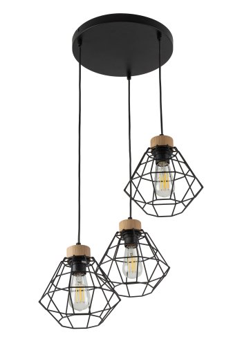 TK Rafael taklampe, m. 3 skjermer - svart metall og tre