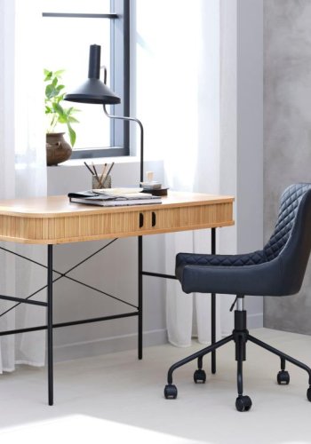 Nola skrivebord, m. 2 skydel�ger - natur egetr�sfin�r og sort metal (60x120)