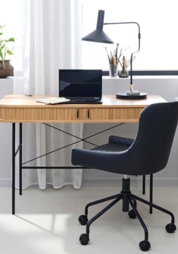 Nola skrivebord, m. 2 skydel�ger - natur egetr�sfin�r og sort metal (60x120)