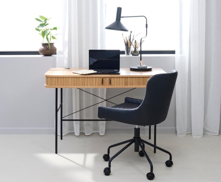 Nola skrivebord, m. 2 skydel�ger - natur egetr�sfin�r og sort metal (60x120)