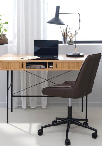 Nola skrivebord, m. 2 skydel�ger - natur egetr�sfin�r og sort metal (60x120)