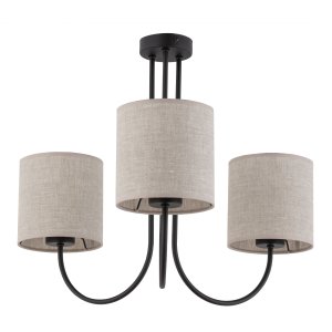TK Torens loftlampe, m. 3 skrme - natur hr stof og sort metal