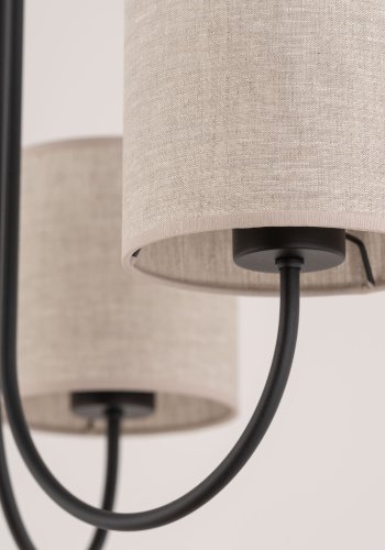 TK Torens loftlampe, m. 3 skjermer - naturlig linstoff og sort metall