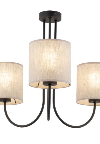 TK Torens loftlampe, m. 3 skjermer - naturlig linstoff og sort metall