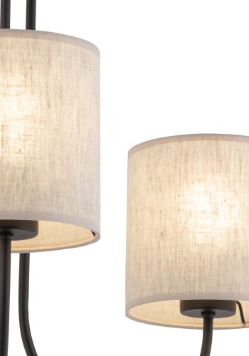 TK Torens loftlampe, m. 3 skjermer - naturlig linstoff og sort metall