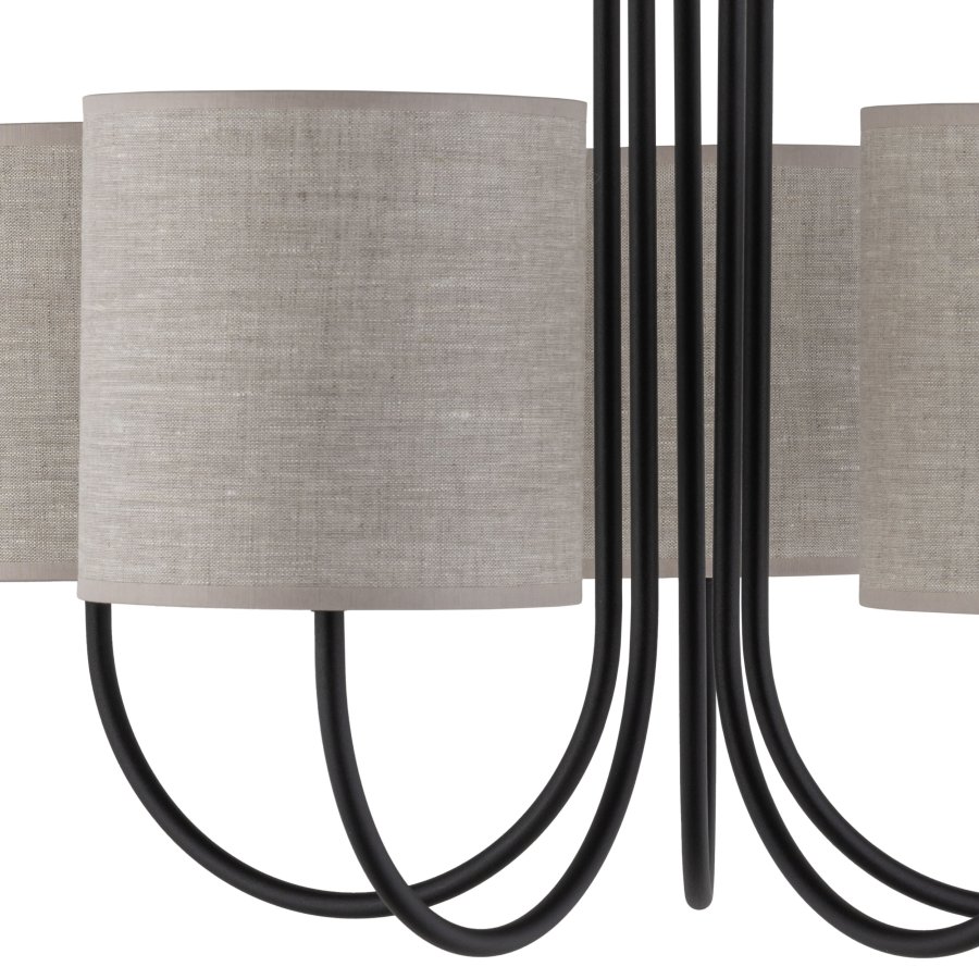 TK Torens loftlampe, m. 5 skjermer - naturlig linstoff og sort metall