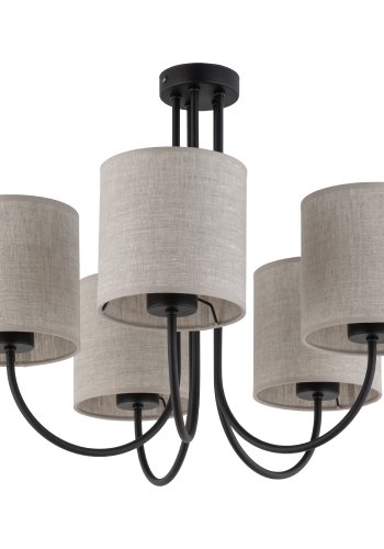 TK Torens loftlampe, m. 5 skjermer - naturlig linstoff og sort metall