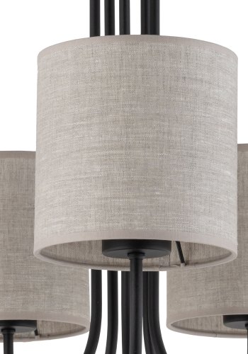 TK Torens loftlampe, m. 5 skjermer - naturlig linstoff og sort metall