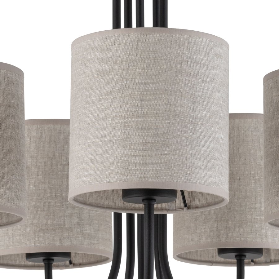 TK Torens loftlampe, m. 5 skjermer - naturlig linstoff og sort metall