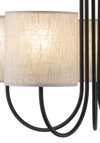 TK Torens loftlampe, m. 5 skjermer - naturlig linstoff og sort metall