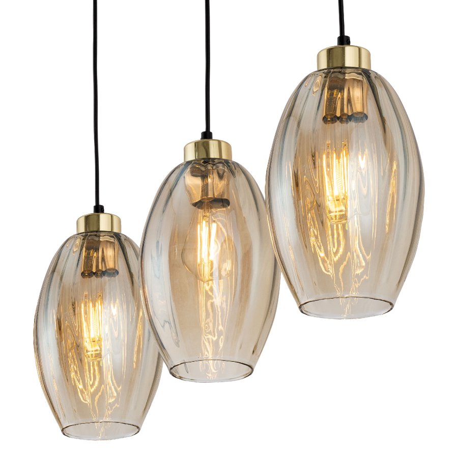 TK Sebo taklampe, m. 3 skjermer - glass og sort metall