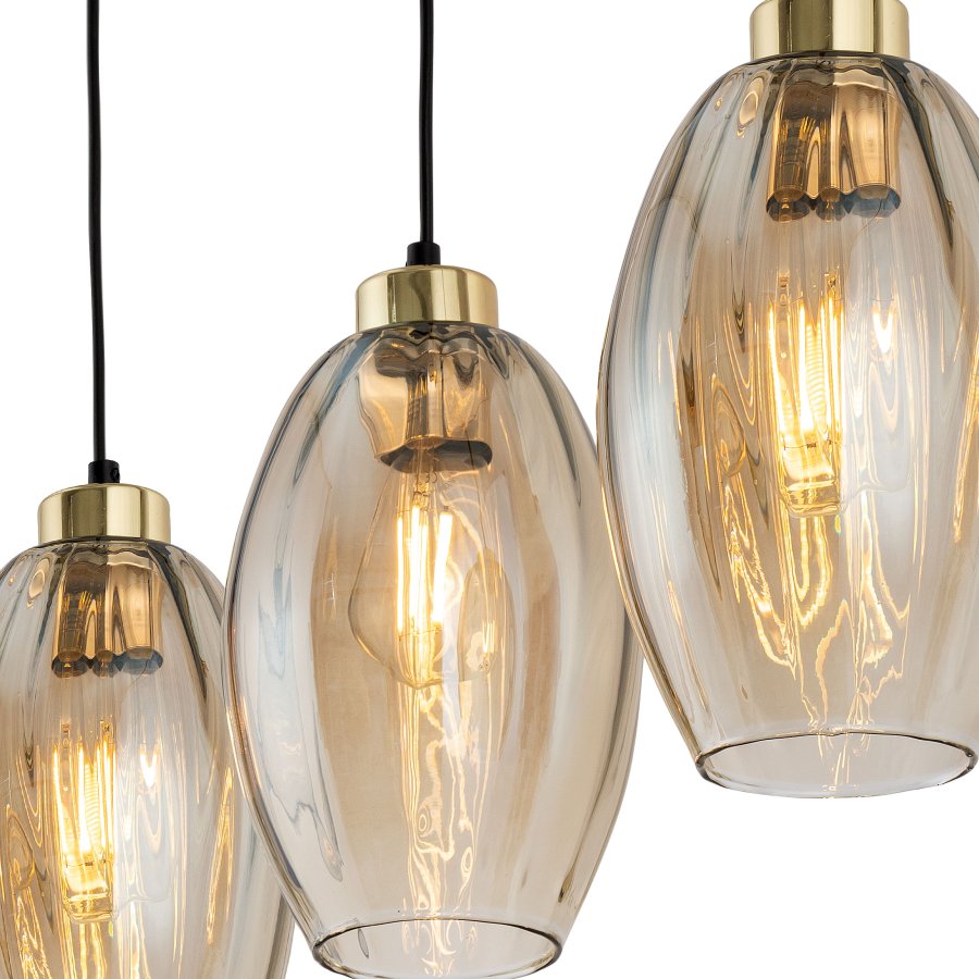 TK Sebo taklampe, m. 3 skjermer - glass og sort metall