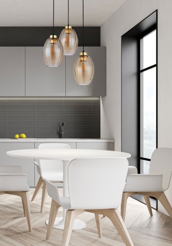 TK Sebo taklampe, m. 3 skjermer - glass og sort metall