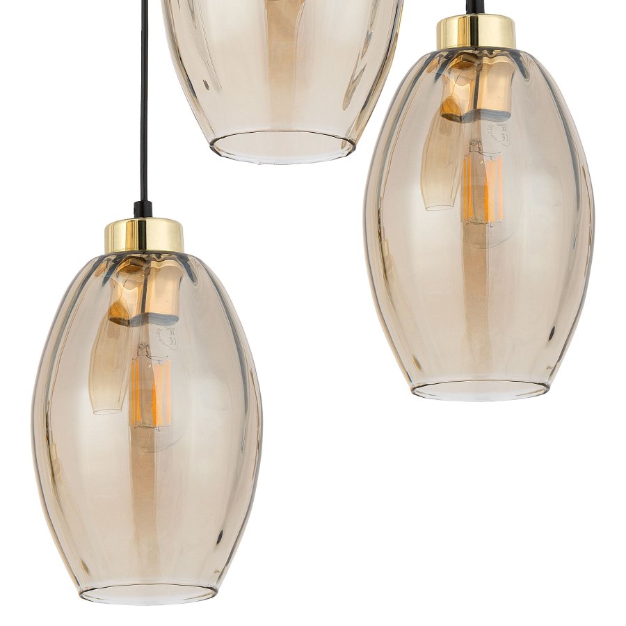 TK Sebo taklampe, m. 3 skjermer - glass og sort metall