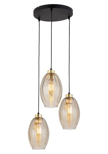 TK Sebo taklampe, m. 3 skjermer - glass og sort metall