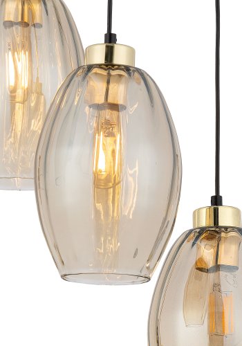 TK Sebo taklampe, m. 3 skjermer - glass og sort metall