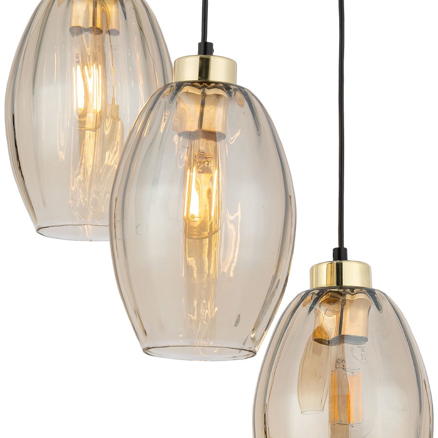 TK Sebo taklampe, m. 3 skjermer - glass og sort metall