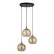 TK Devi loftlampe, m. 3 skrme - rav glas og sort metal