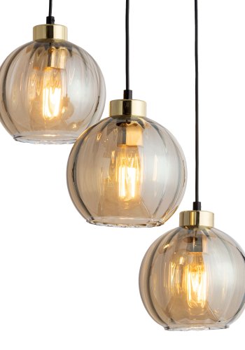 TK Devi loftlampe, m. 3 skrme - rav glas og sort metal
