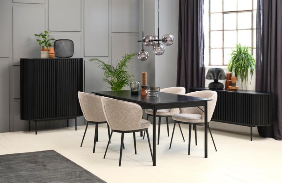 Esstisch Savona, mit Verlängerung – schwarzes Eichenfurnier und schwarzes Metall (95x180)