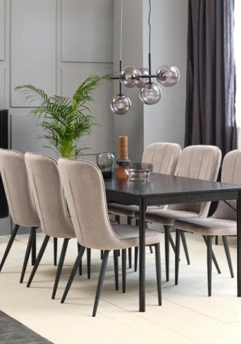 Esstisch Savona, mit Verlängerung – schwarzes Eichenfurnier und schwarzes Metall (95x180)