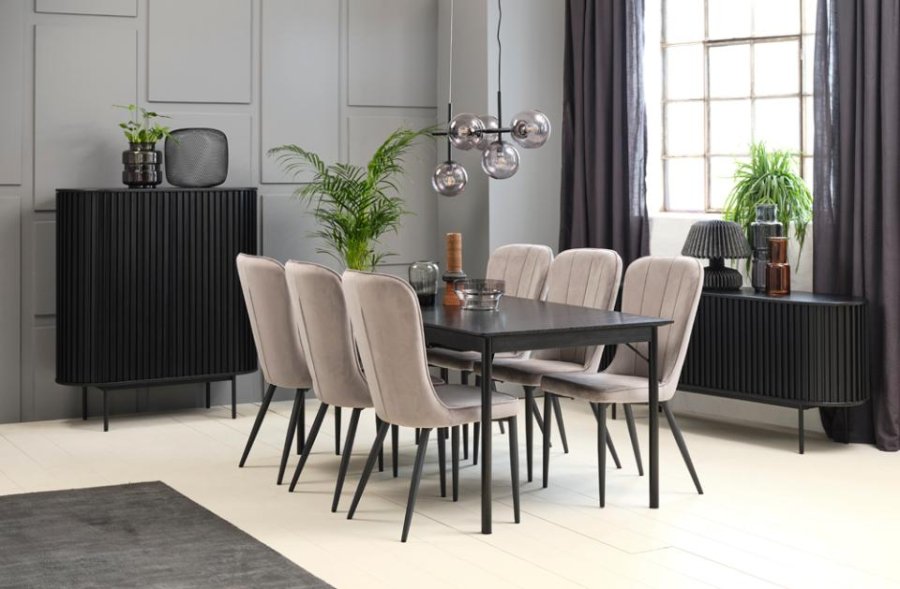 Esstisch Savona, mit Verlängerung – schwarzes Eichenfurnier und schwarzes Metall (95x180)