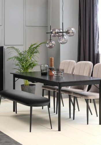 Esstisch Savona, mit Verlängerung – schwarzes Eichenfurnier und schwarzes Metall (95x180)