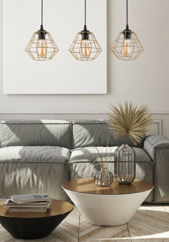 TK Diamant taklampa, w. 3 skärmar - guldstl