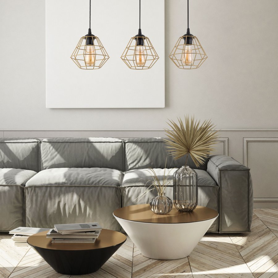 TK Diamant taklampa, w. 3 skärmar - guldstl