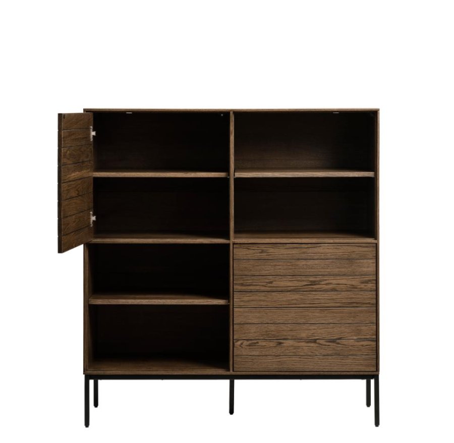 Modica-Schrank mit 2 Türen und Regalen – rauchfarbenes Eichenfurnier und schwarzes Metall