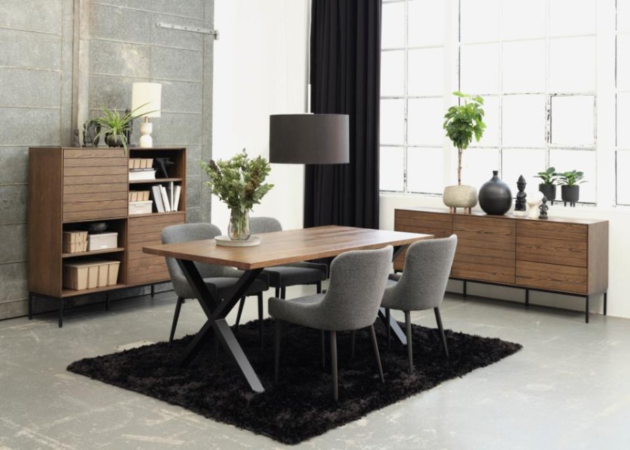 Modica-Schrank mit 2 Türen und Regalen – rauchfarbenes Eichenfurnier und schwarzes Metall