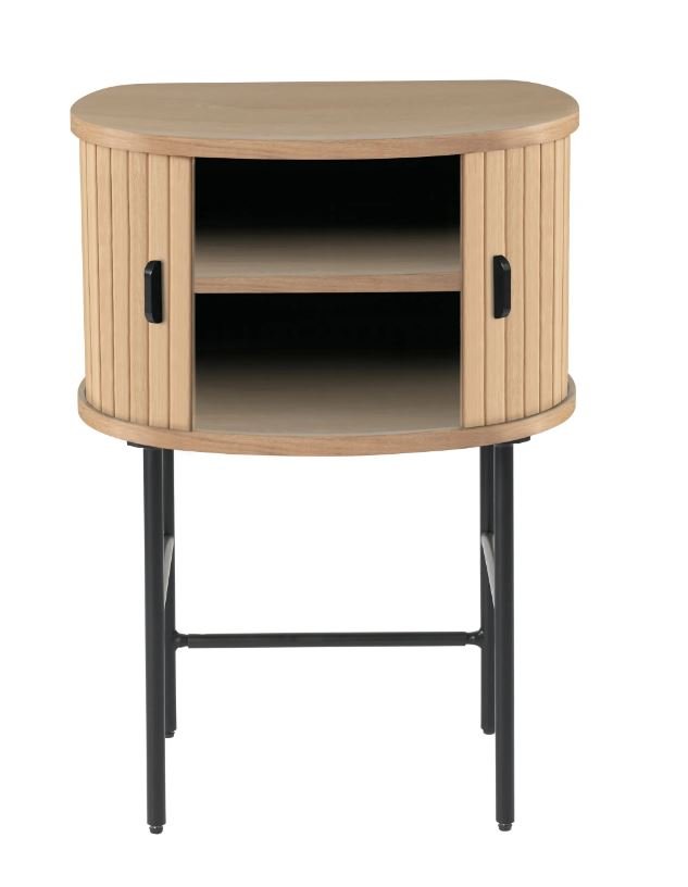 Nola natbord, m. 2 skydelger og 1 hylde - natur eg og sort metal (50x40)