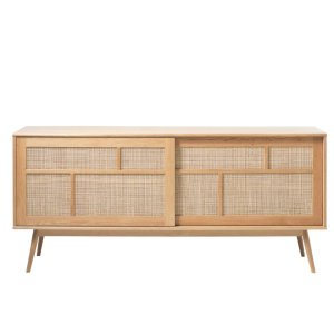 Barrali sknk, m. 2 skydelger og 1 skuffe - natur rattan og egetr