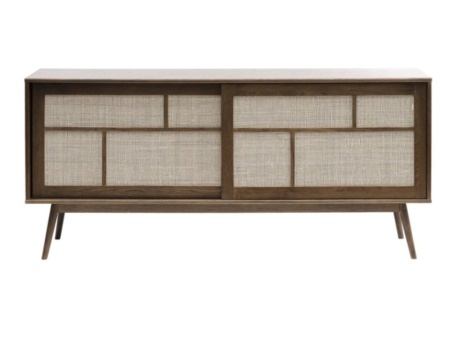 Barrali Sideboard mit 2 Schiebetüren und 1 Schublade – Rattan und geräucherte Eiche