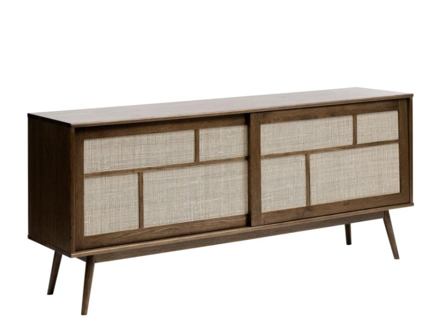 Barrali Sideboard mit 2 Schiebetüren und 1 Schublade – Rattan und geräucherte Eiche