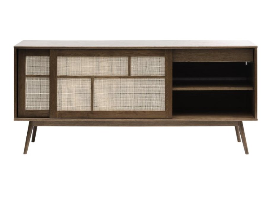 Barrali Sideboard mit 2 Schiebetüren und 1 Schublade – Rattan und geräucherte Eiche