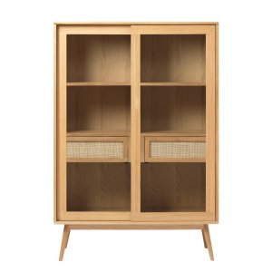 Barrali vitrineskap, m. 2 glassdrer og 2 skuffer - naturlig rotting og eik (H:160)