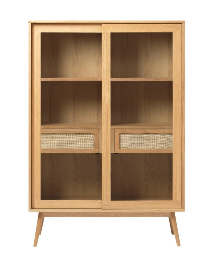 Barrali vitrineskap, m. 2 glassdrer og 2 skuffer - naturlig rotting og eik (H:160)