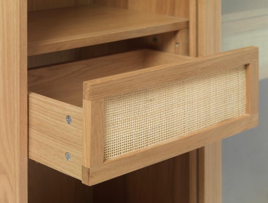 Barrali vitrineskap, m. 2 glassdrer og 2 skuffer - naturlig rotting og eik (H:160)