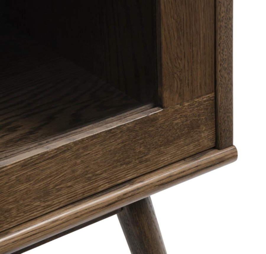 Barrali Vitrine mit 2 Glastüren und 2 Schubladen – Rattan und geräucherte Eiche (H:160)