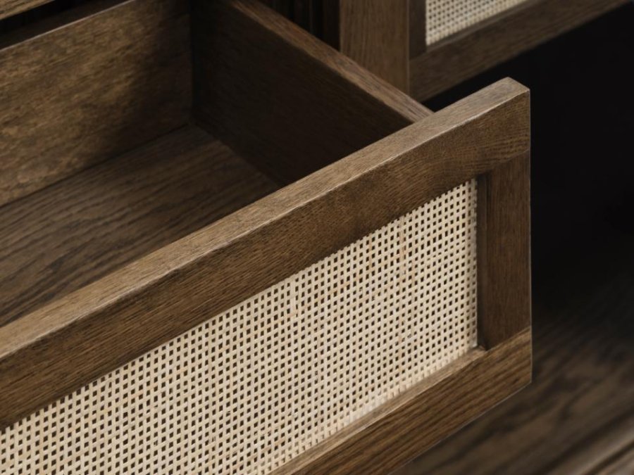 Barrali Vitrine mit 2 Glastüren und 2 Schubladen – Rattan und geräucherte Eiche (H:160)