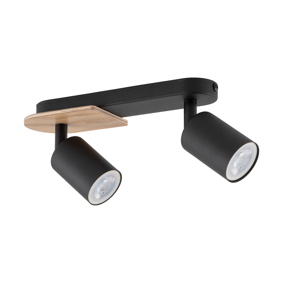 TK Cover loftlampe, m. 2 skrme - valnddefarvet tr og sort stl