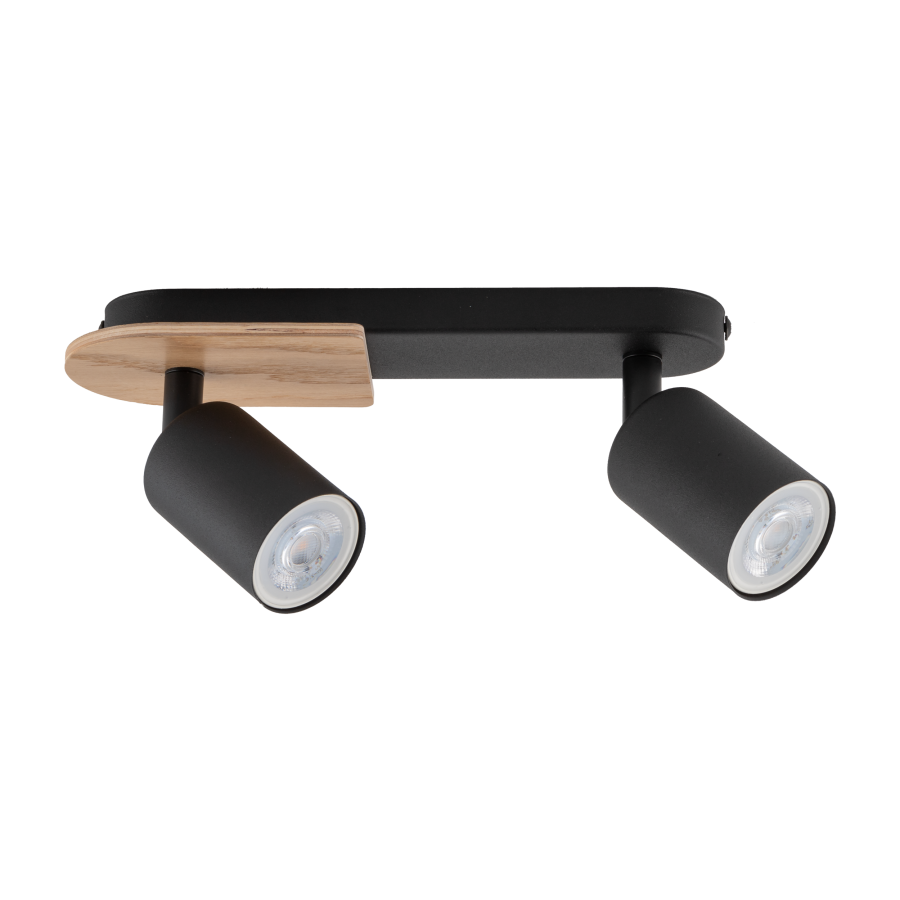 TK Cover loftlampe, m. 2 skrme - valnddefarvet tr og sort stl