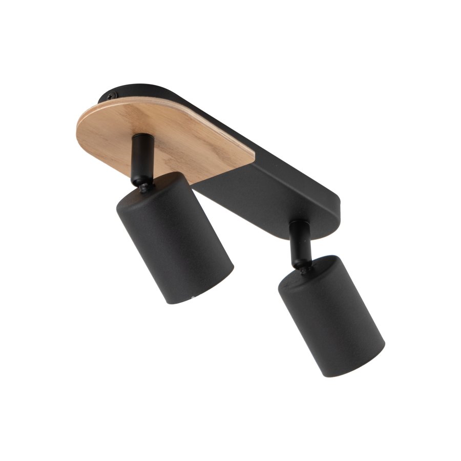 TK Cover loftlampe, m. 2 skrme - valnddefarvet tr og sort stl