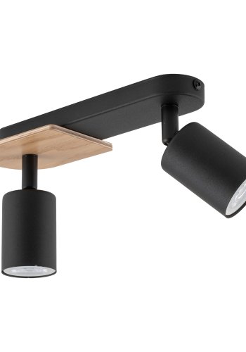 TK Cover loftlampe, m. 2 skrme - valnddefarvet tr og sort stl