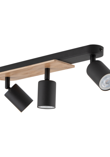 TK Cover loftlampe, m. 3 skrme - valnddefarvet tr og sort stl