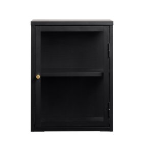 Carmel väggskp, m. 1 dörr och 1 hylla - glas och svart metall (H:60xB:45)