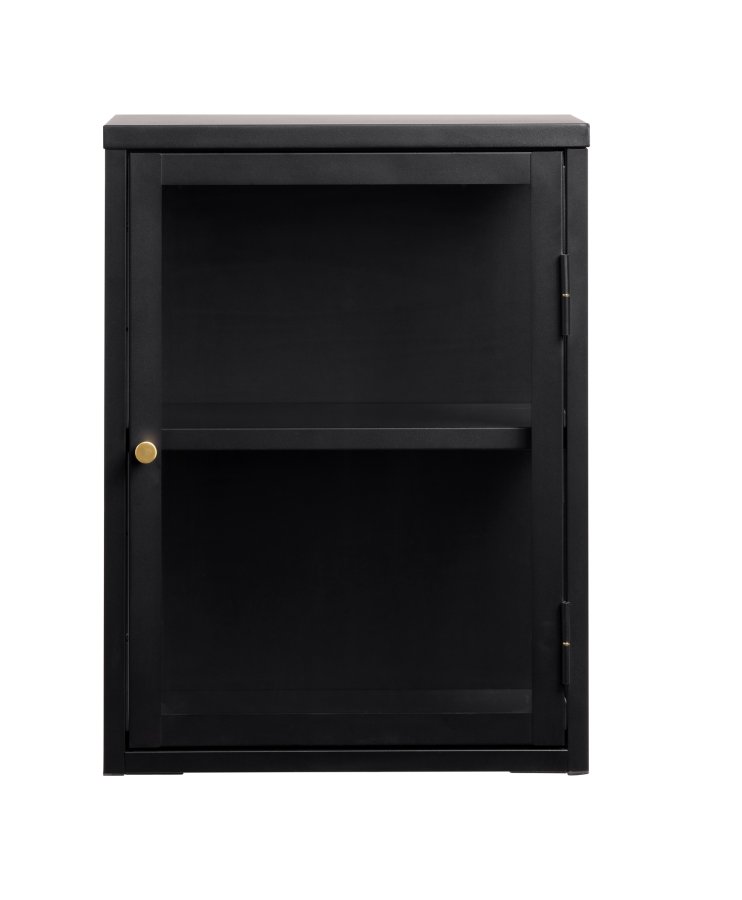 Carmel vgskab, m. 1 lge og 1 hylde - glas og sort metal (H:60xB:45)